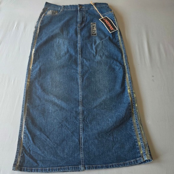 O'Square Denim Maxi Y2KnSkirt 2XL Blue Jean Camo Trim Long Length New with Tags - Picture 1 of 9